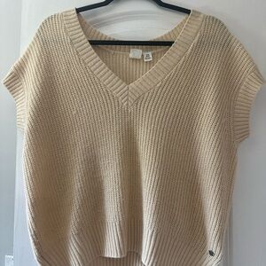 Roxy Cream V-Neck Sweater Oversized Knit
